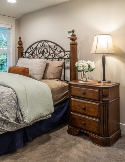 A bed in a bedroom.